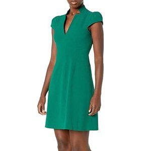 VINCE CAMUTO Fit-and-Flare with Notch Neck Topstitch Sheath Dress
